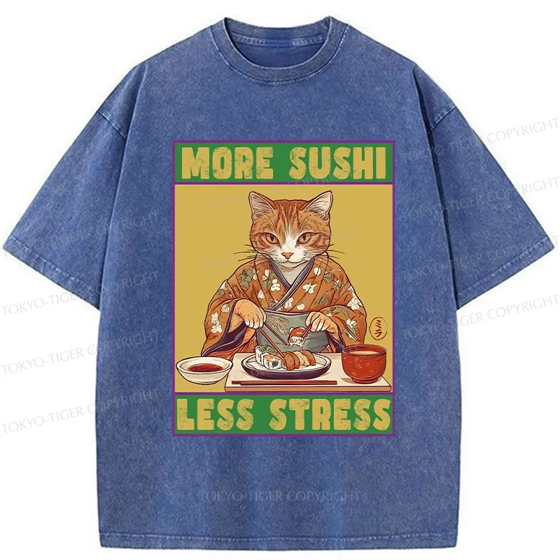 Tokyo-Tiger More Sushi Less Stress Washed T-Shirt