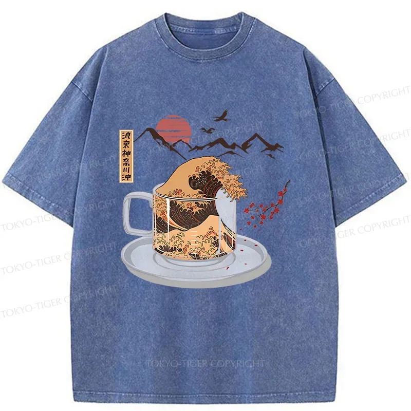 Tokyo-Tiger Vintage Coffee Wave Washed T-Shirt