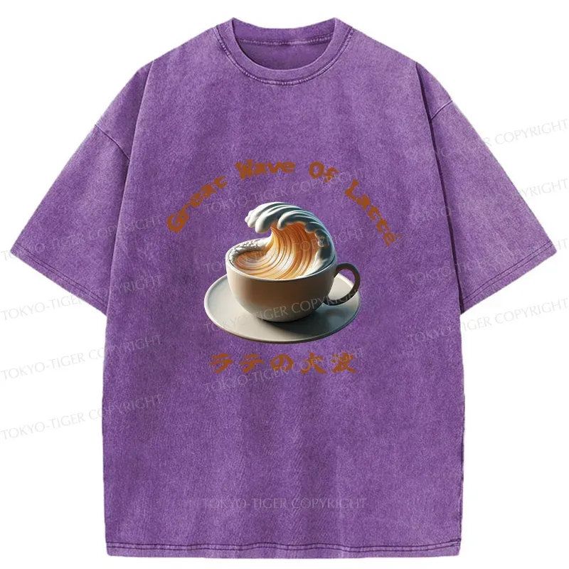 Tokyo-Tiger Latte Wave Washed T-Shirt