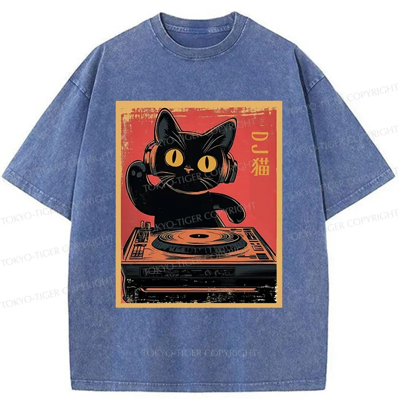 Tokyo-Tiger DJ Cat Washed T-Shirt