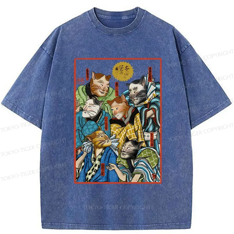 Tokyo-Tiger Japanese Ukiyo-e Cats Washed T-Shirt