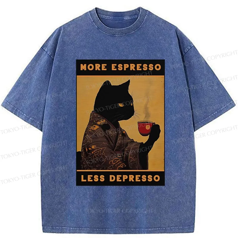 Tokyo-Tiger More Espresso Less Depresso Retro Washed T-Shirt