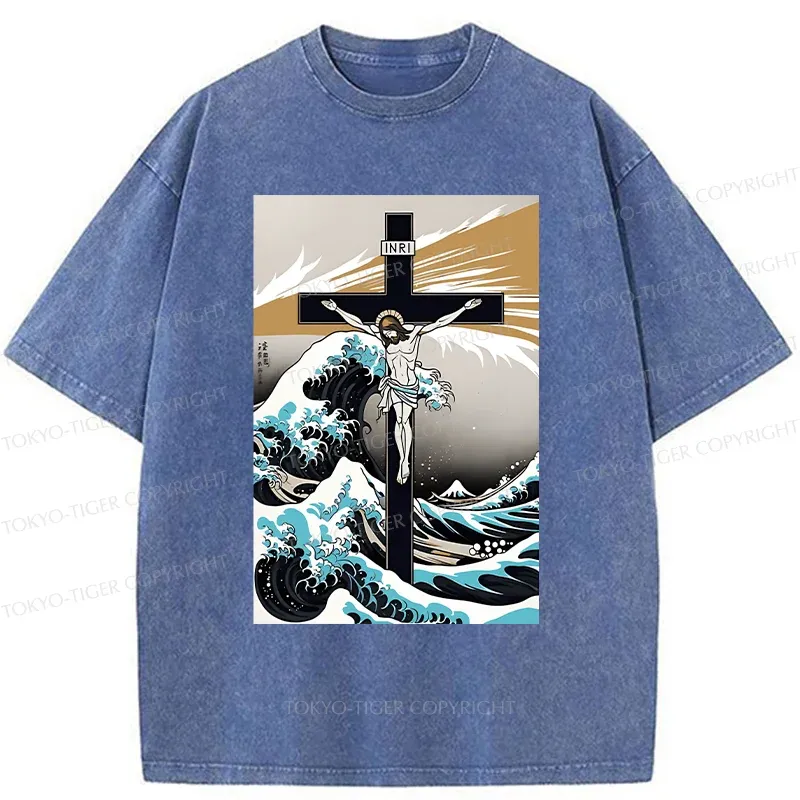 Tokyo-Tiger Crucified Jesus Washed T-Shirt