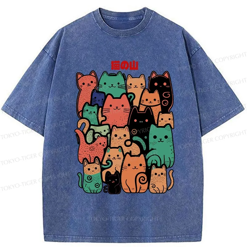 Tokyo-Tiger Funny Cat Mountain Washed T-Shirt