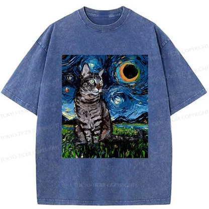 Tokyo-Tiger Cat On The Grass Washed T-Shirt