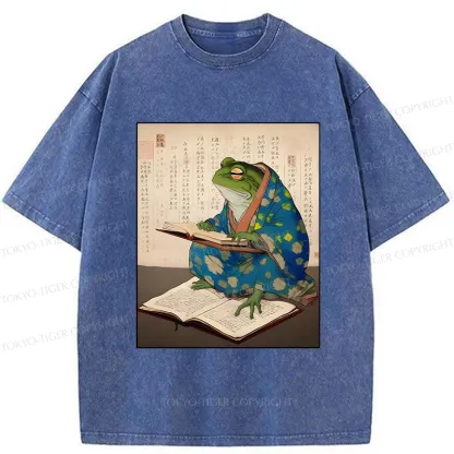Tokyo-Tiger Frog Reading Japanese Washed T-Shirt