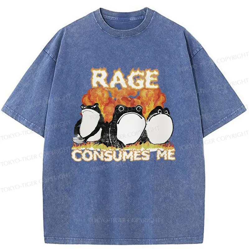 Tokyo-Tiger Angry Funny Frogs Washed T-Shirt