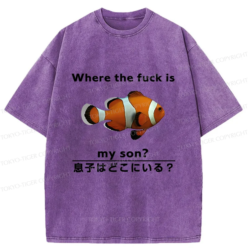 Tokyo-Tiger Fish Looking For Son Washed T-Shirt