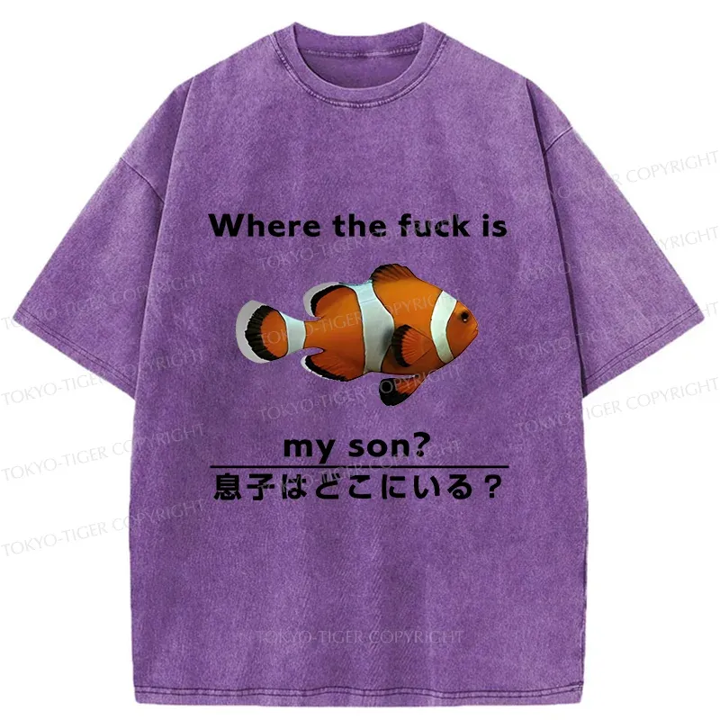 Tokyo-Tiger Fish Looking For Son Washed T-Shirt