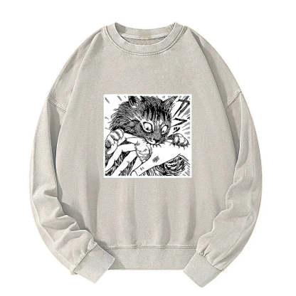 Tokyo-Tiger Creepy Cat Anime Horror Anteater Washed Sweatshirt