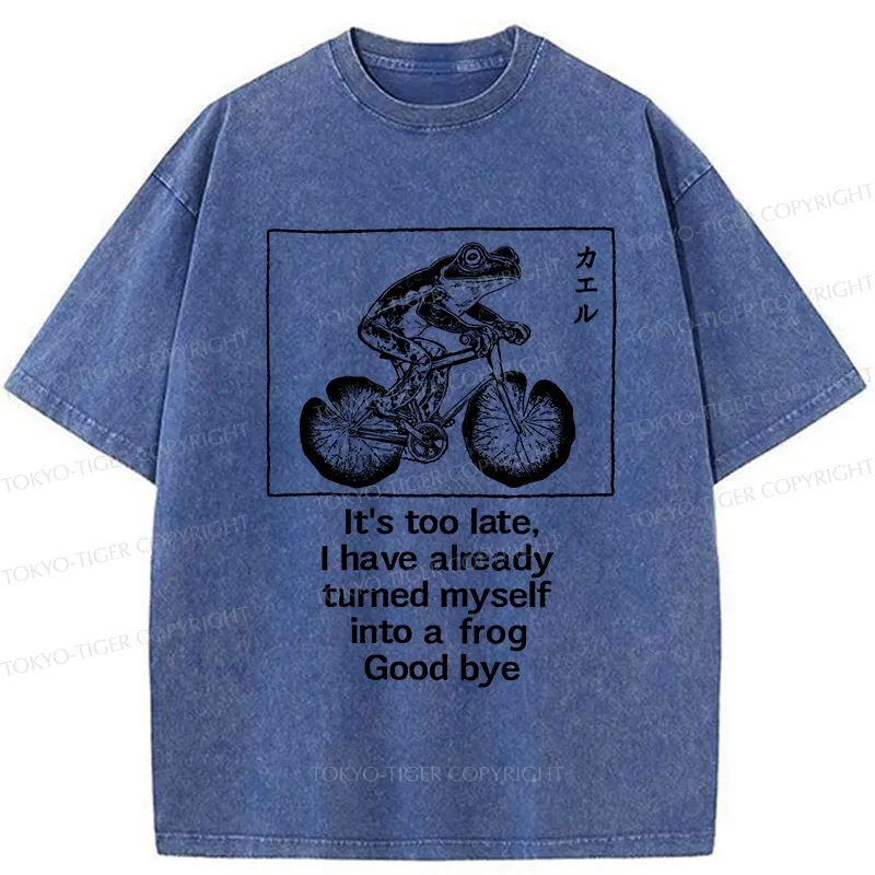 Tokyo-Tiger Funny Frog Riding A Bicycle Washed T-Shirt