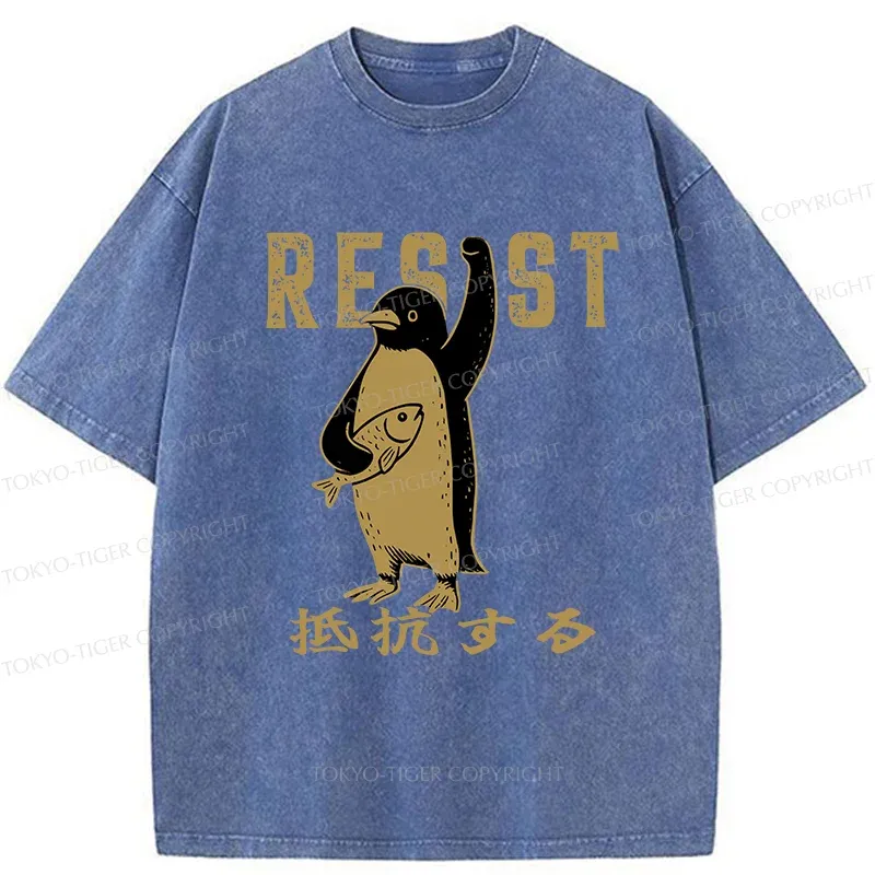 Tokyo-Tiger Penguin Giving An Opinion Washed T-Shirt
