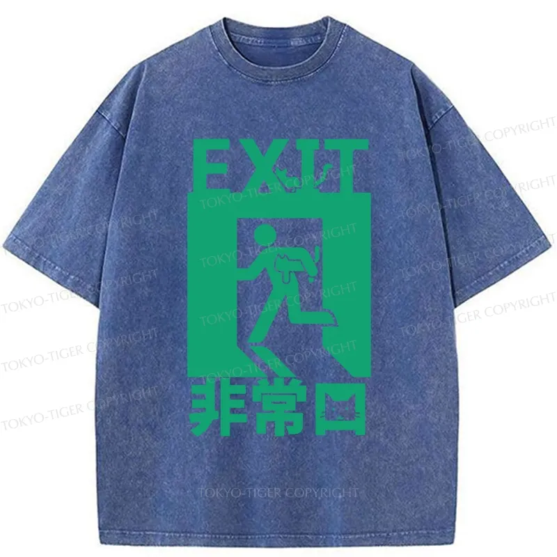 Tokyo-Tiger Funny Cat Exit Washed T-Shirt