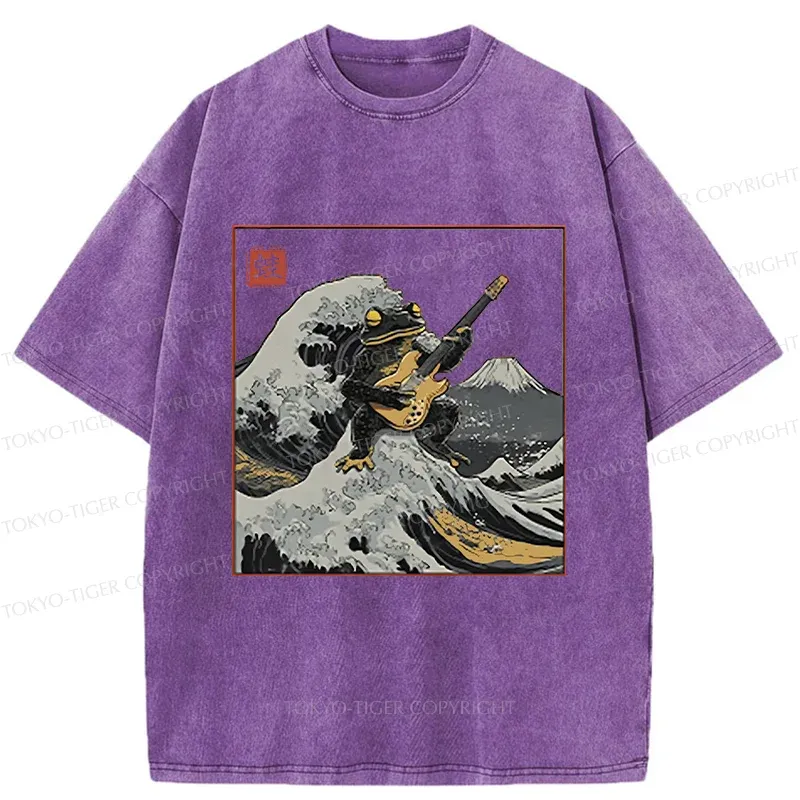 Tokyo-Tiger Frog Playing Guitar Washed T-Shirt