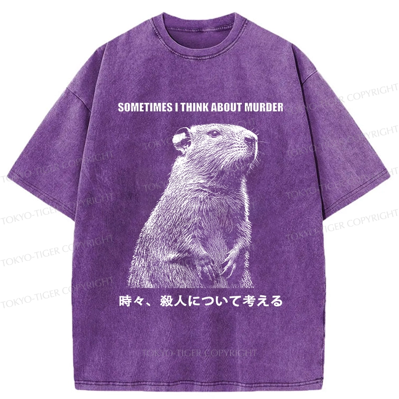 Tokyo-Tiger Funny Capybara Thinks Of Murder Washed T-Shirt