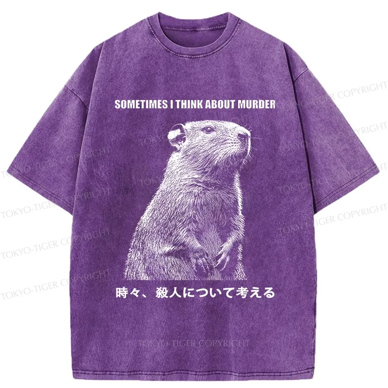 Tokyo-Tiger Funny Capybara Thinks Of Murder Washed T-Shirt Sale