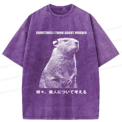 Tokyo-Tiger Funny Capybara Thinks Of Murder Washed T-Shirt