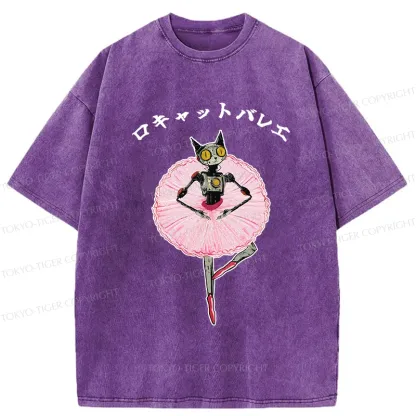 Tokyo-Tiger Ballet Dancing Robot Cat Washed T-Shirt