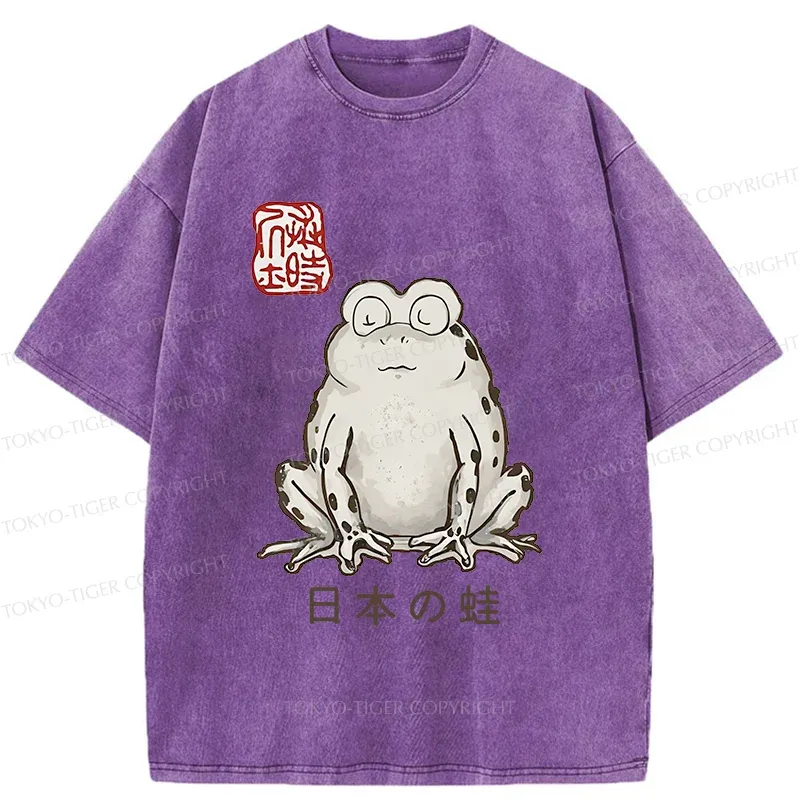 Tokyo-Tiger Japanese Retro Frog Washed T-Shirt