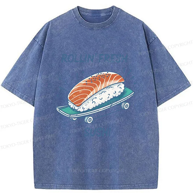 Tokyo-Tiger Sushi Skateboard Washed T-Shirt