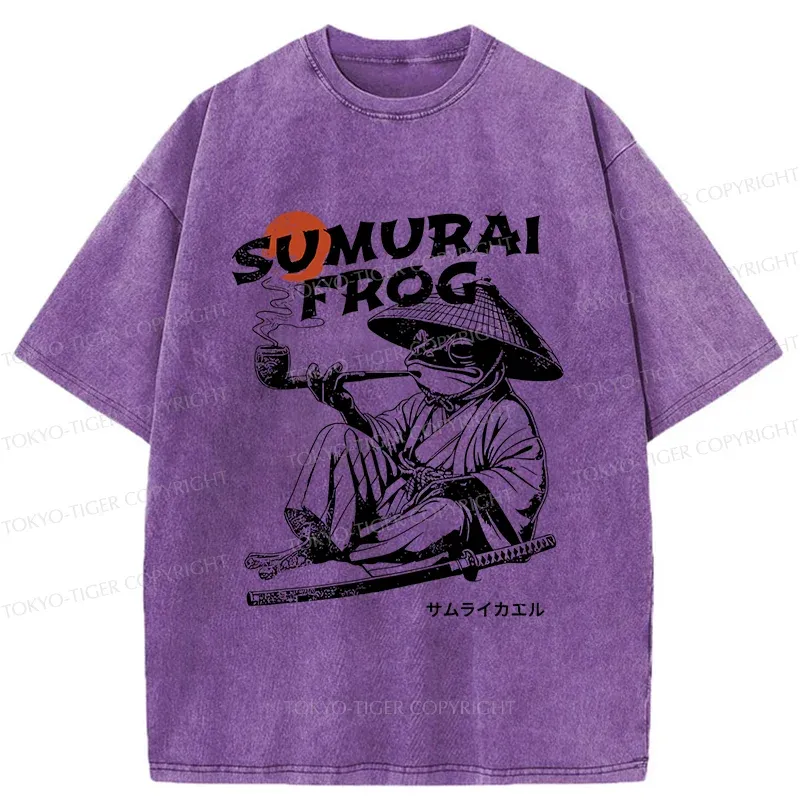 Tokyo-Tiger Samurai Frog Funny Washed T-Shirt