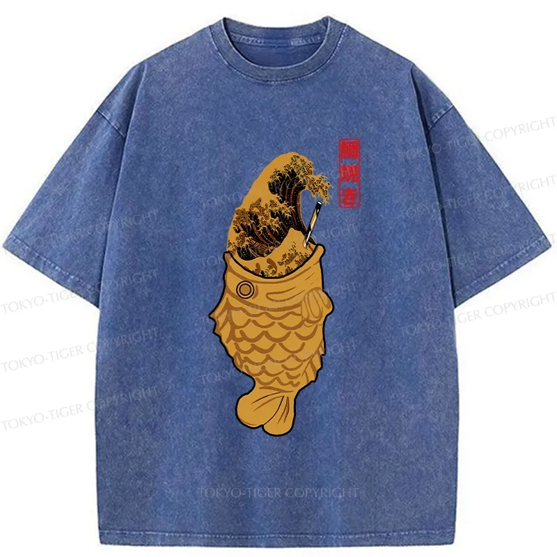 Tokyo-Tiger The Great Wave Off Taiyaki Washed T-Shirt