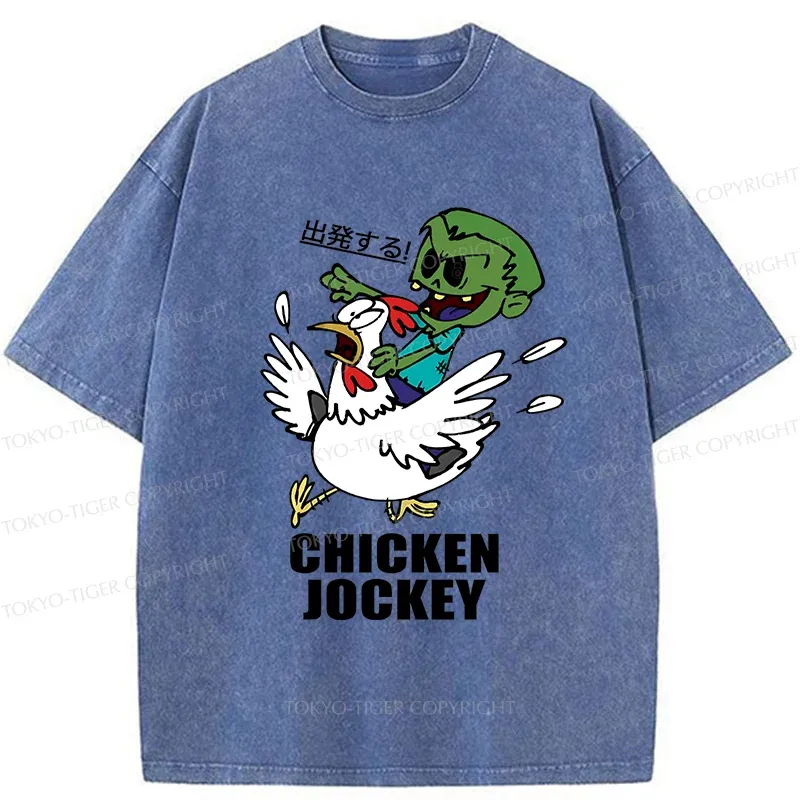 Tokyo-Tiger Zombie Riding Chicken Washed T-Shirt