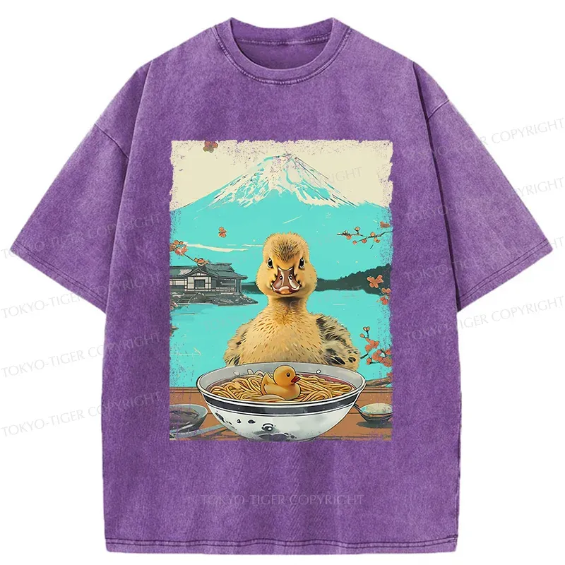 Tokyo-Tiger Duck Eating Ramen Washed T-Shirt