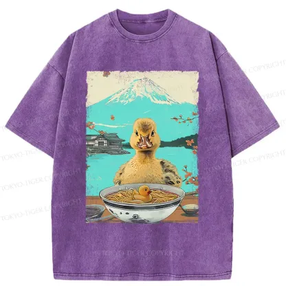 Tokyo-Tiger Duck Eating Ramen Washed T-Shirt