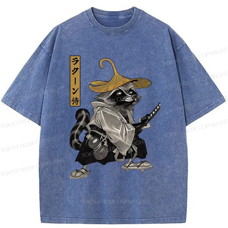 Tokyo-Tiger Samurai Raccoon Washed T-Shirt