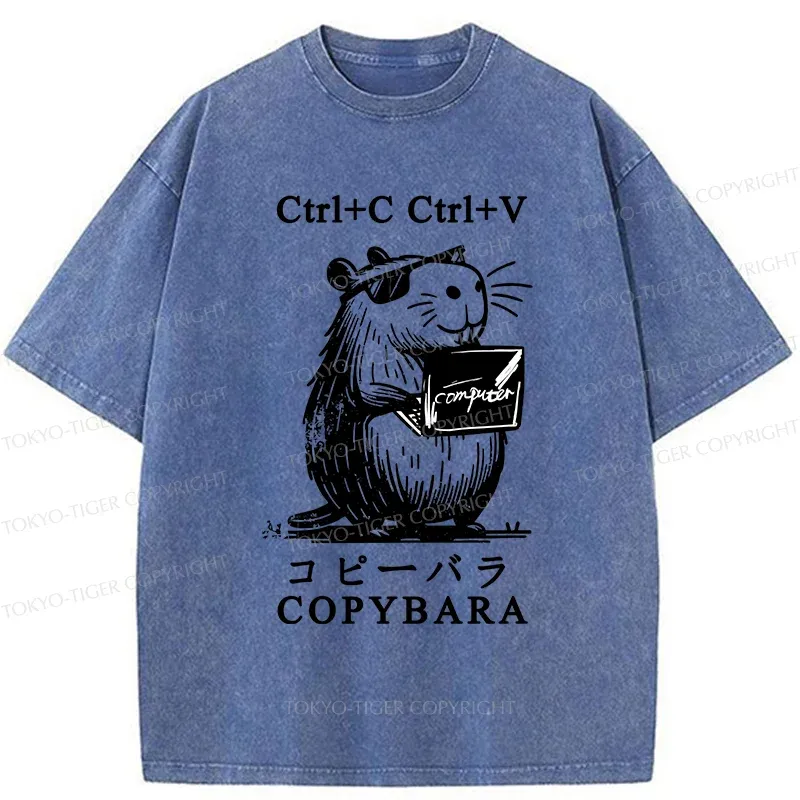 Tokyo-Tiger Capybara At Work Washed T-Shirt
