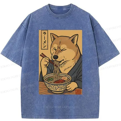 Tokyo-Tiger Puppy Eating Ramen Washed T-Shirt