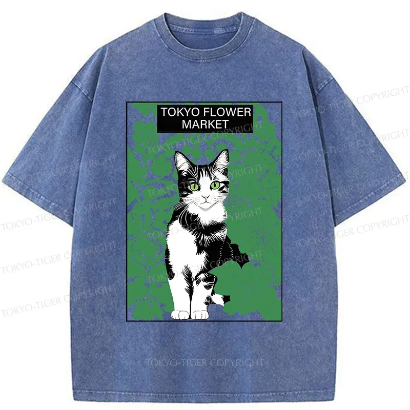 Tokyo-Tiger Cat In The Grass Washed T-Shirt