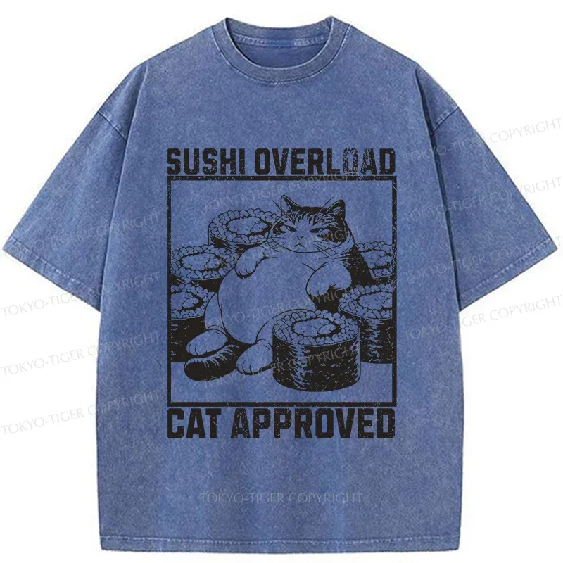 Tokyo-Tiger Fat Cat And Sushi Washed T-Shirt