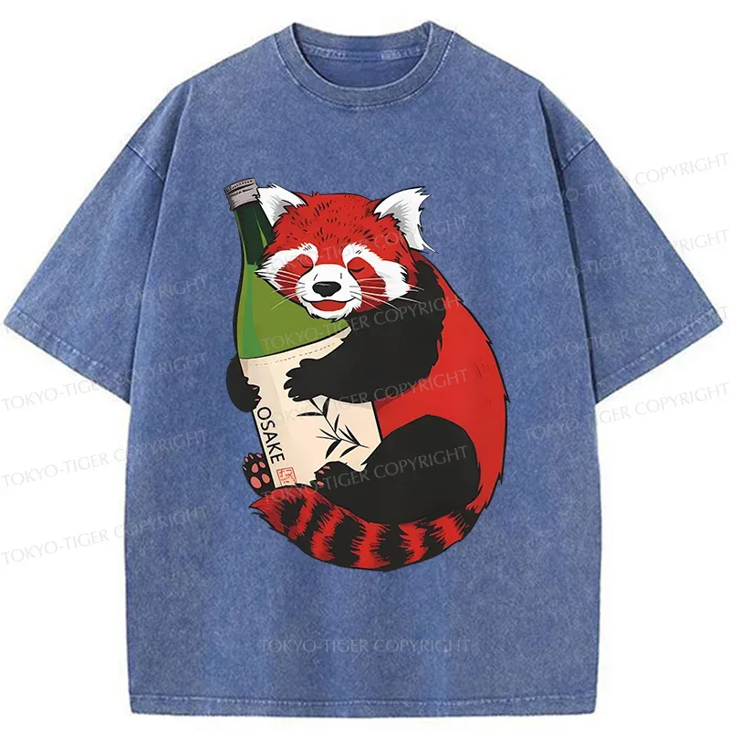 Tokyo-Tiger Raccoon Holding Wine Washed T-Shirt