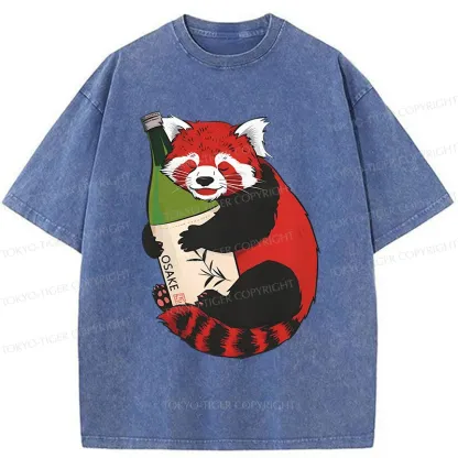Tokyo-Tiger Raccoon Holding Wine Washed T-Shirt