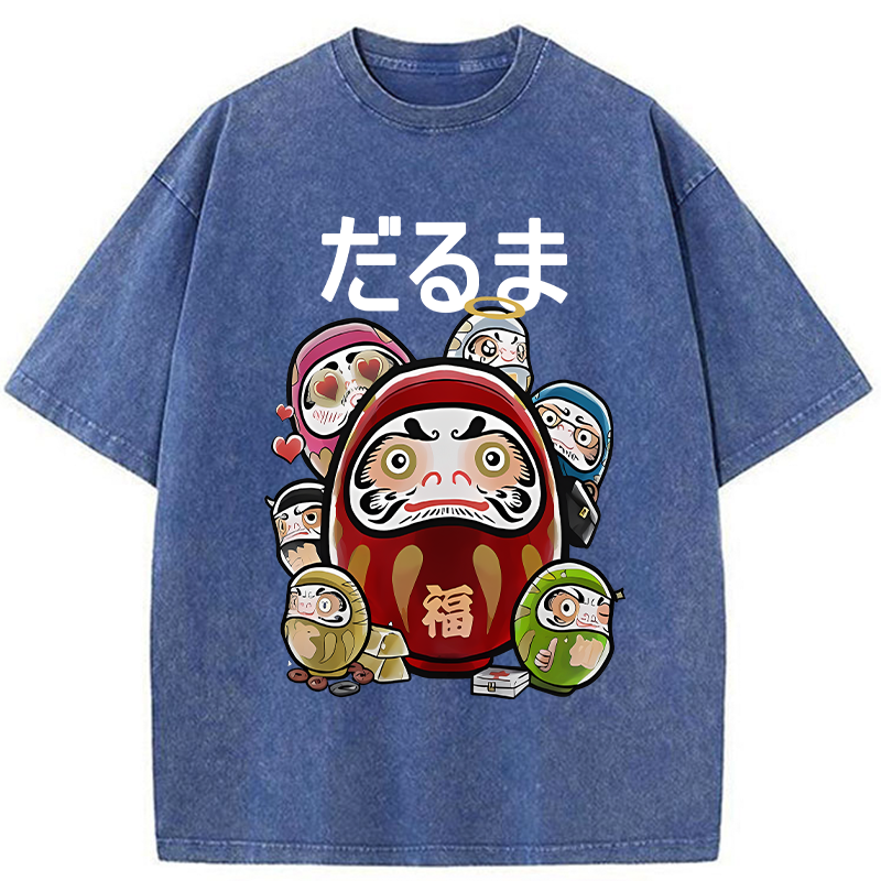 Tokyo-Tiger Colorful Daruma Dolls Washed T-Shirt
