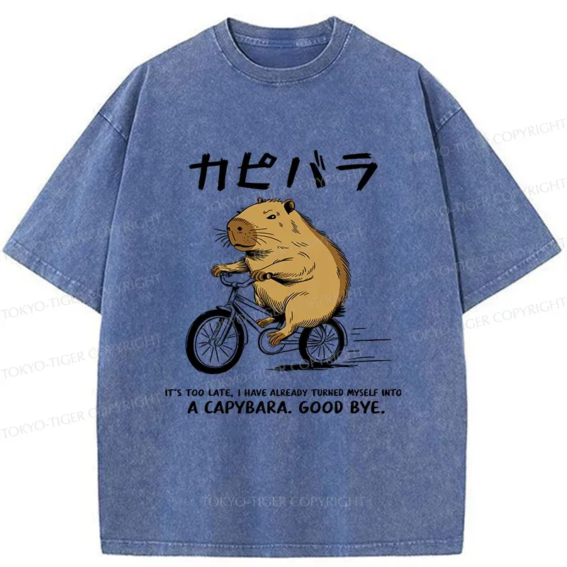 Tokyo-Tiger Capybara On A Bike Washed T-Shirt