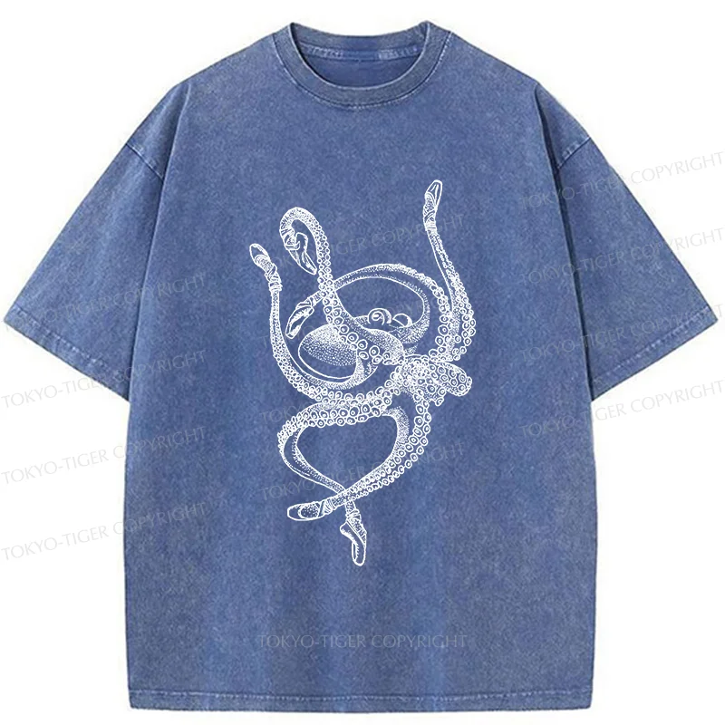 Tokyo-Tiger Octopus Dancing Ballet Washed T-Shirt