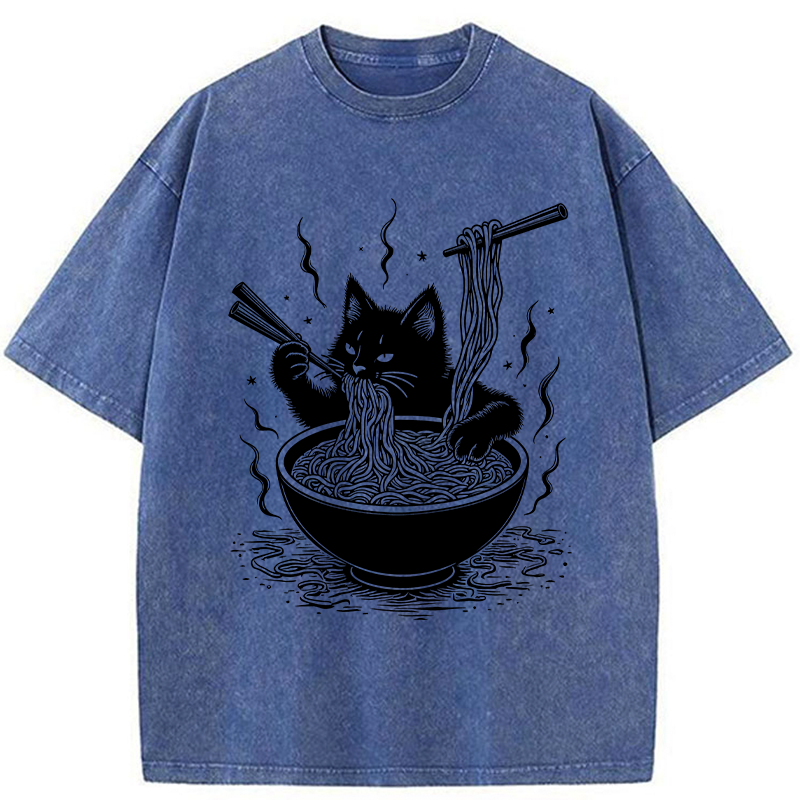 Tokyo-Tiger Ramen Lover Cat Washed T-Shirt