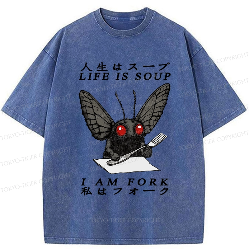 Tokyo-Tiger Life Is Soup I Am Fork Mothman Washed T-Shirt