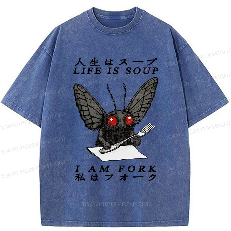 Tokyo-Tiger Life Is Soup I Am Fork Mothman Washed T-Shirt