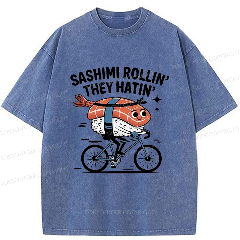 Tokyo-Tiger Sushi On A Bike Washed T-Shirt
