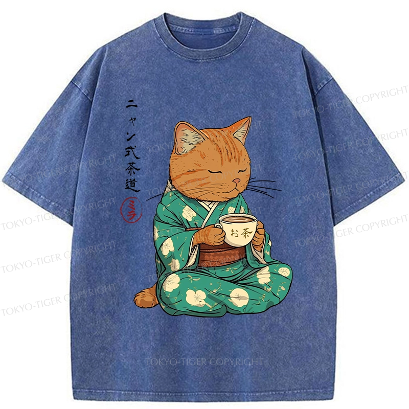 Tokyo-Tiger Purr-style Tea Ceremony Washed T-Shirt