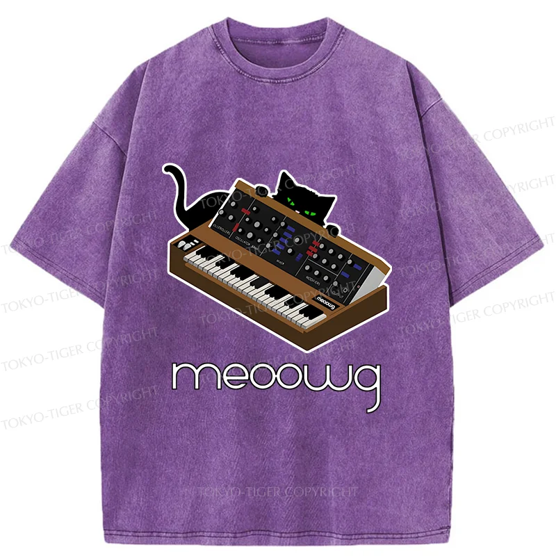 Tokyo-Tiger Cat and Music Washed T-Shirt