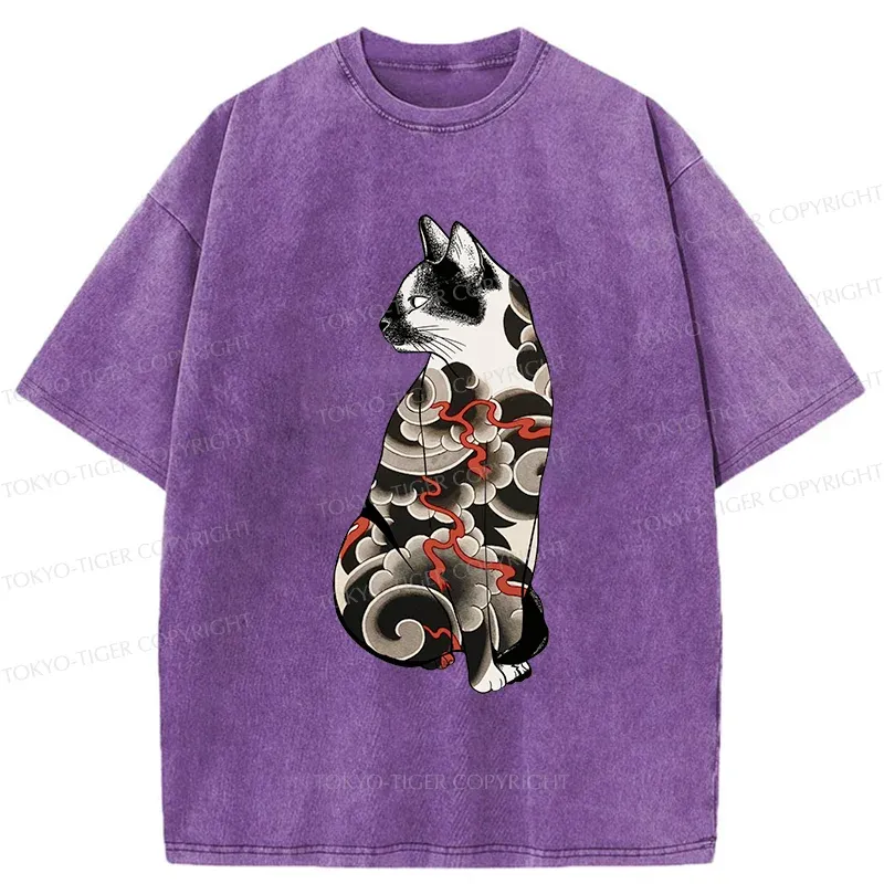 Tokyo-Tiger Tattoo Cat Washed T-Shirt