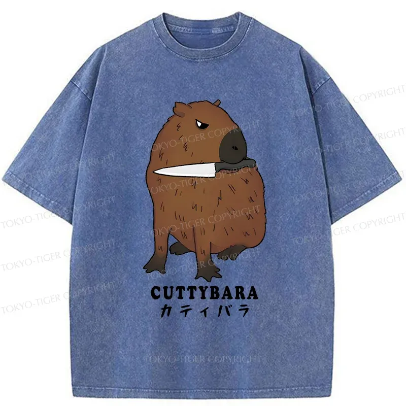 Tokyo-Tiger Cuttybara Funny Washed T-Shirt