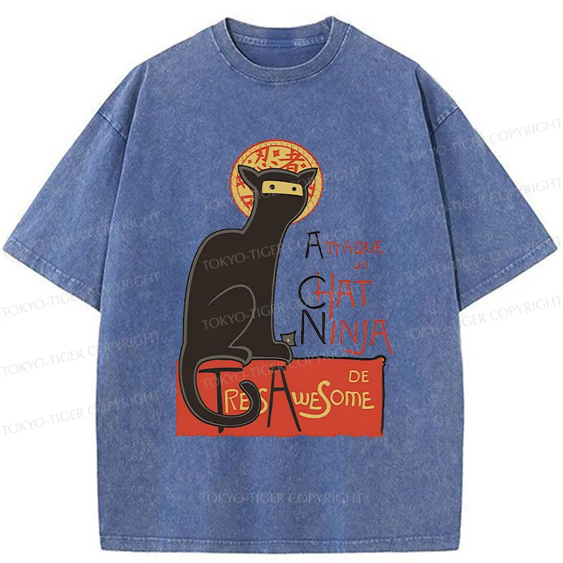 Tokyo-Tiger Ninja Cat Poster Washed T-Shirt