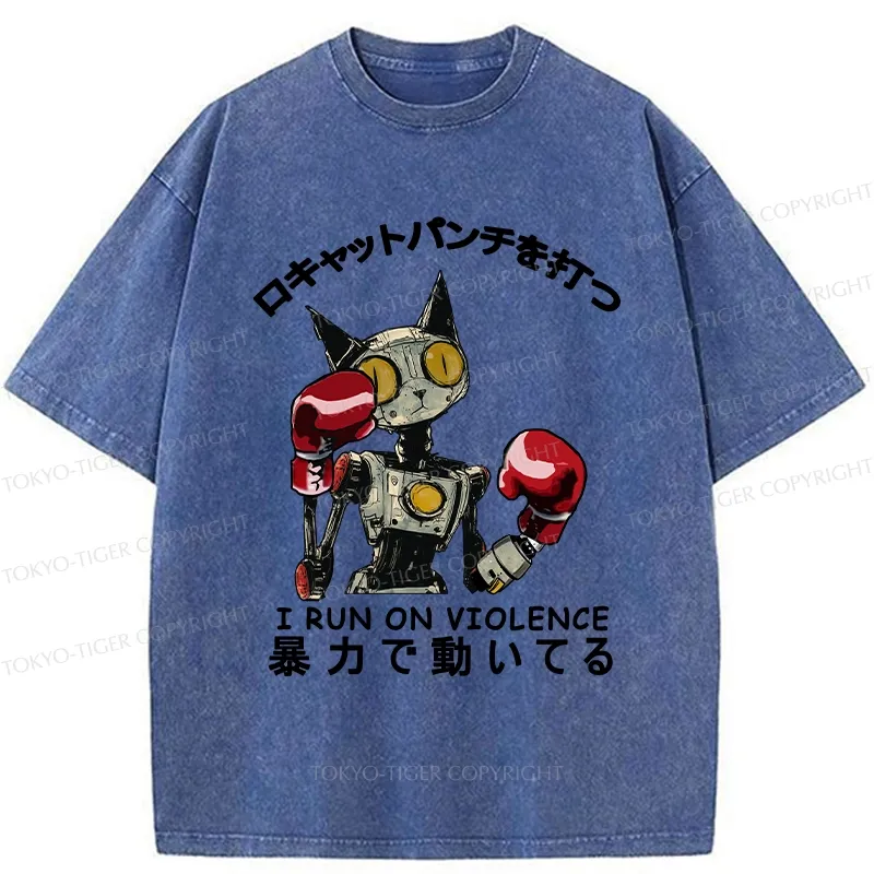 Tokyo-Tiger Boxing Robot Cat Washed T-Shirt