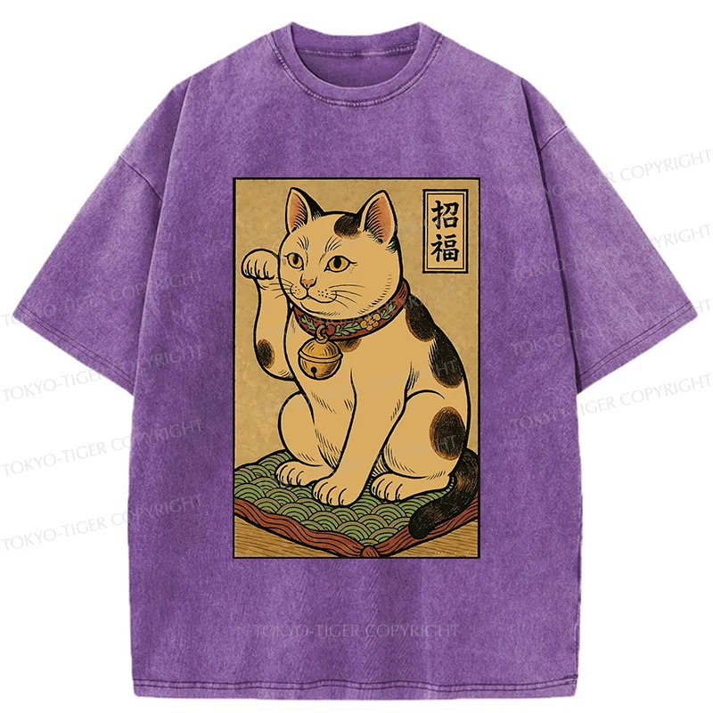 Tokyo-Tiger Retro Lucky Cat Washed T-Shirt